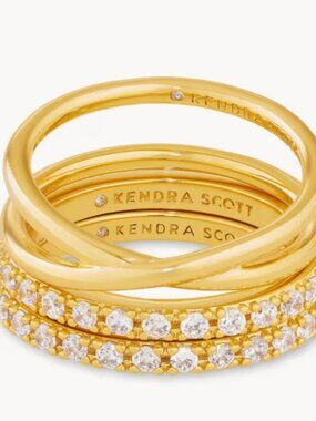 NWOT Kendra Scott Livy Gold Rings Set of 3 in White CZ